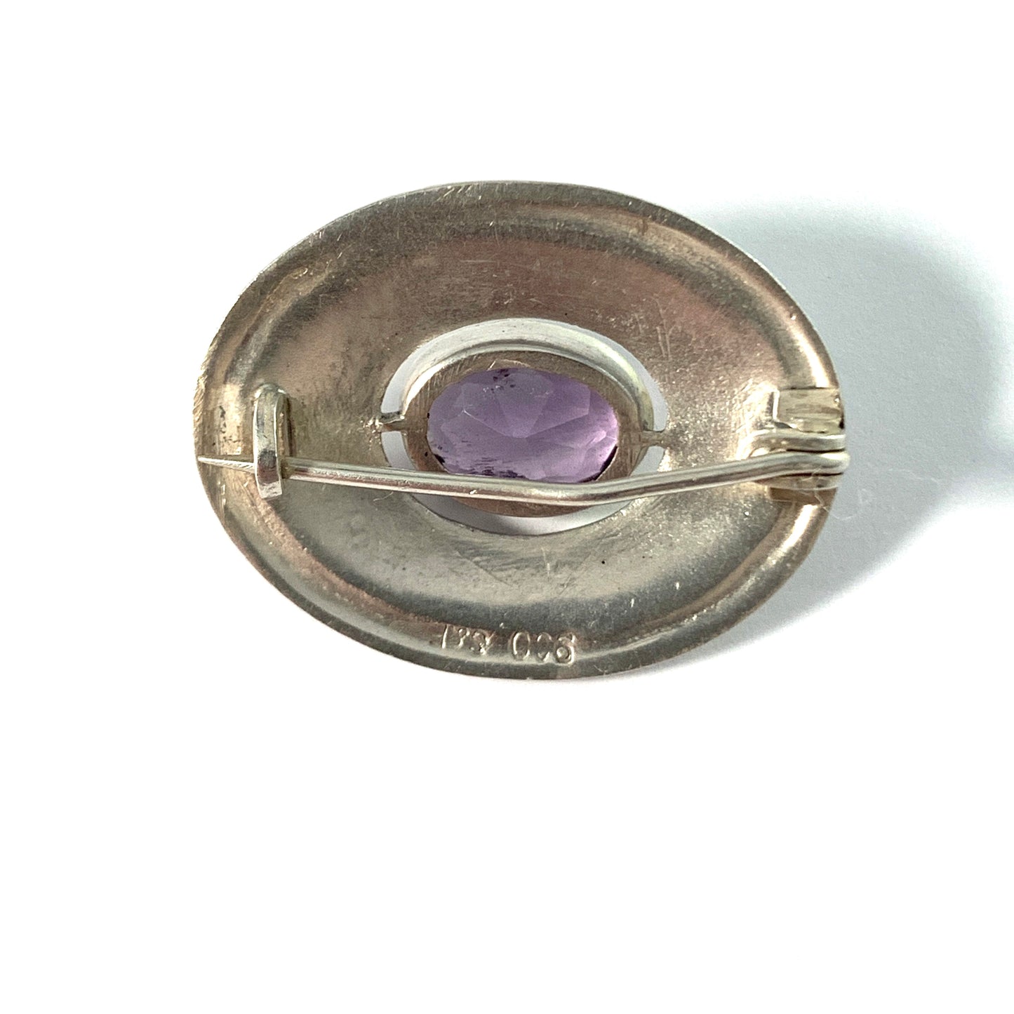 Maker S&F Germany / Austria c 1910s Antique 900 Silver Amethyst Brooch.