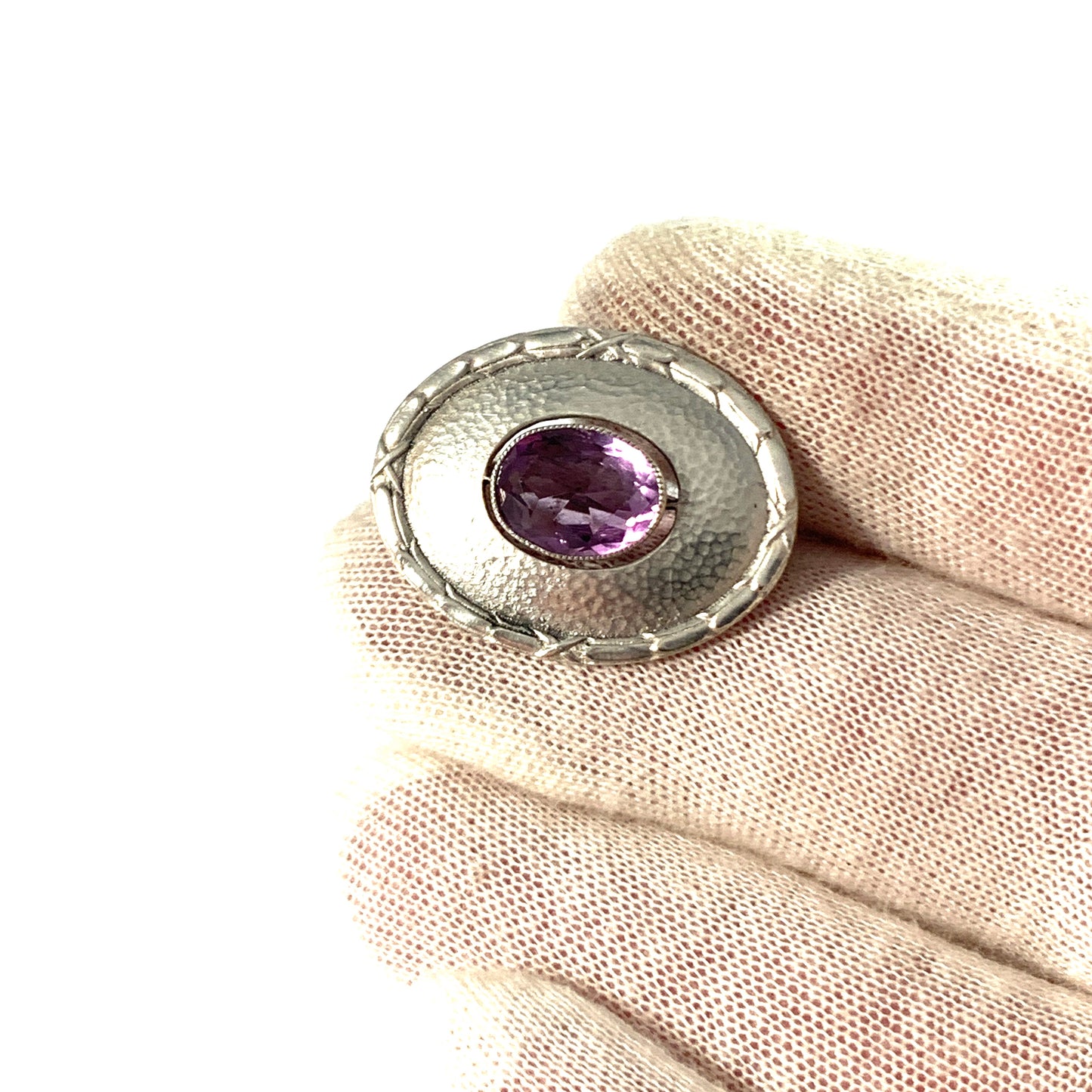 Maker S&F Germany / Austria c 1910s Antique 900 Silver Amethyst Brooch.