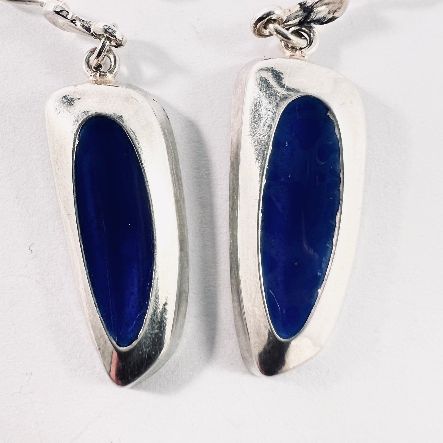 Hedberg, Sweden 1960. Sterling Silver Blue Enamel Earrings. Converted from Screw Backs.