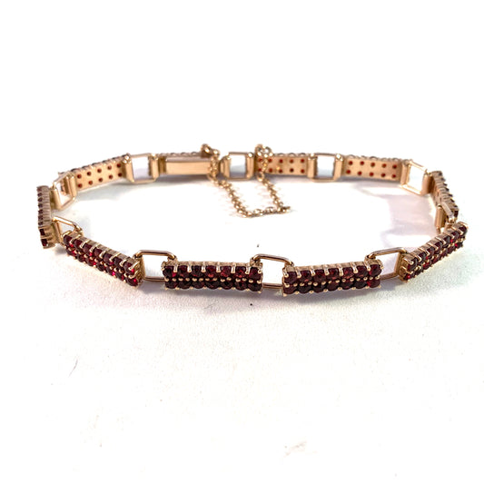 Early 1900s Solid Silver Bohemian Garnet Bracelet.