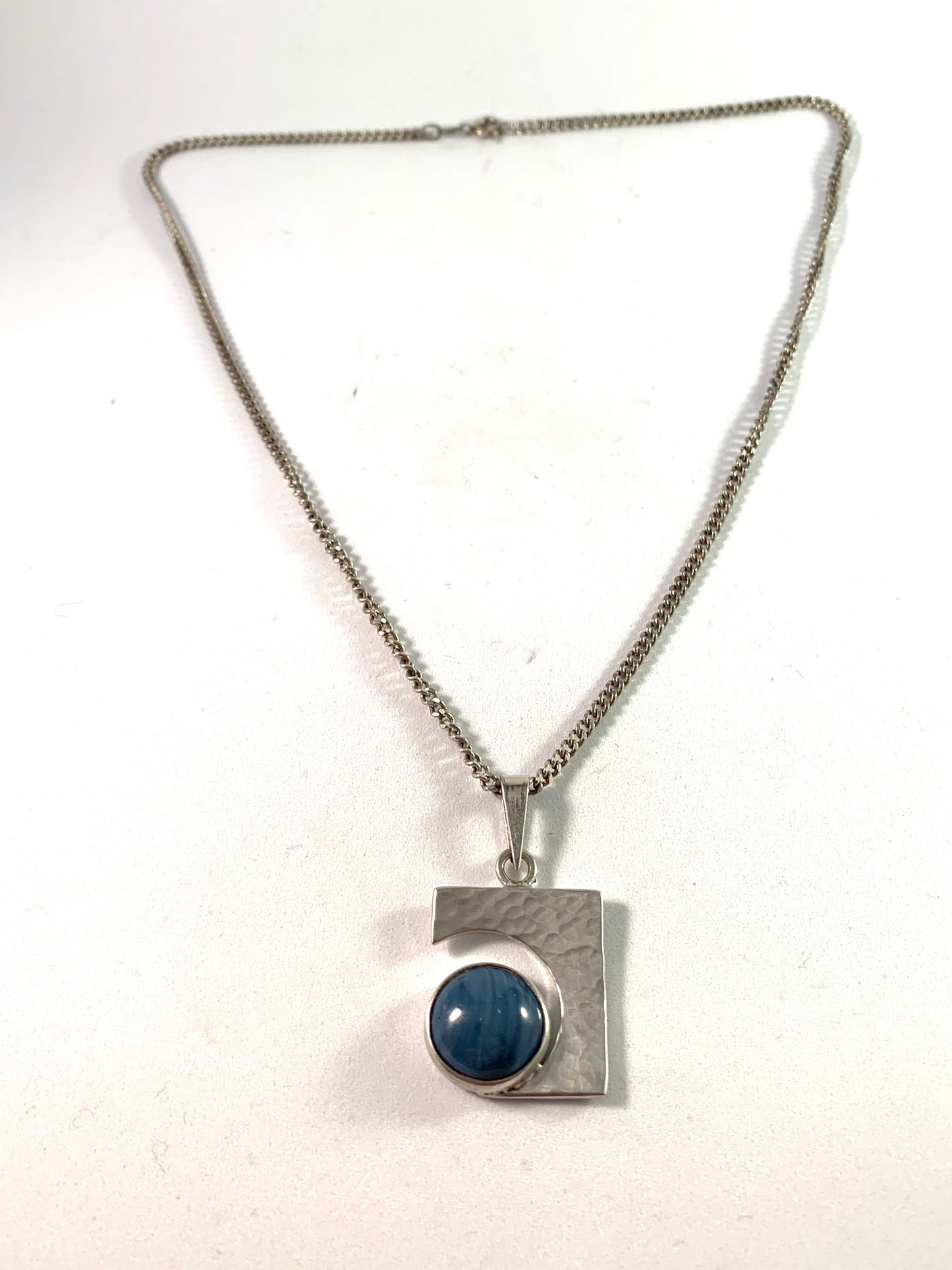 Ove Nordström, Sweden 1977 Solid Silver Bergslagen-Stone Pendant Necklace.