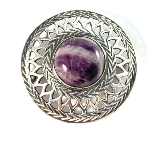 Kalevala Koru, Finland year 1960. Sterling Silver Amethyst Brooch.