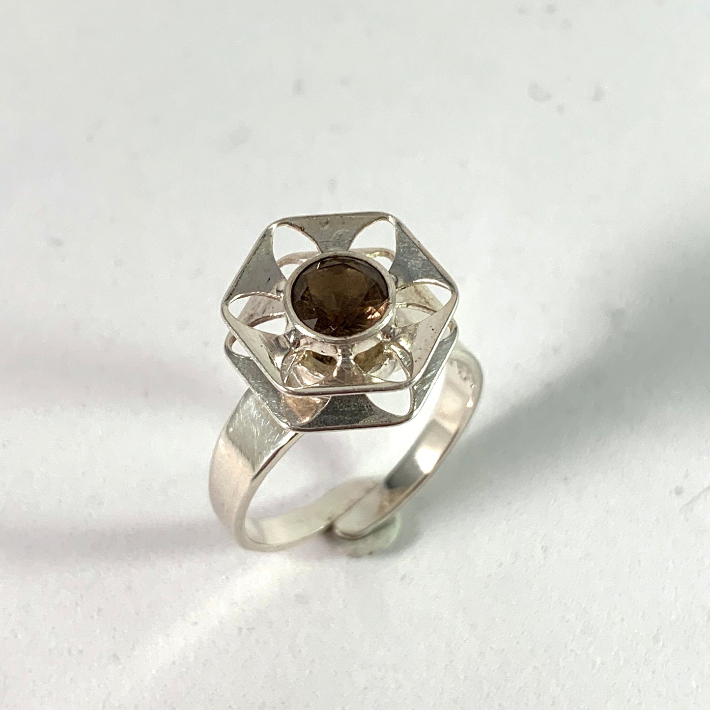 Theresia Hvorslev, Alton, Sweden year 1974 Sterling Smoky Quartz Ring.