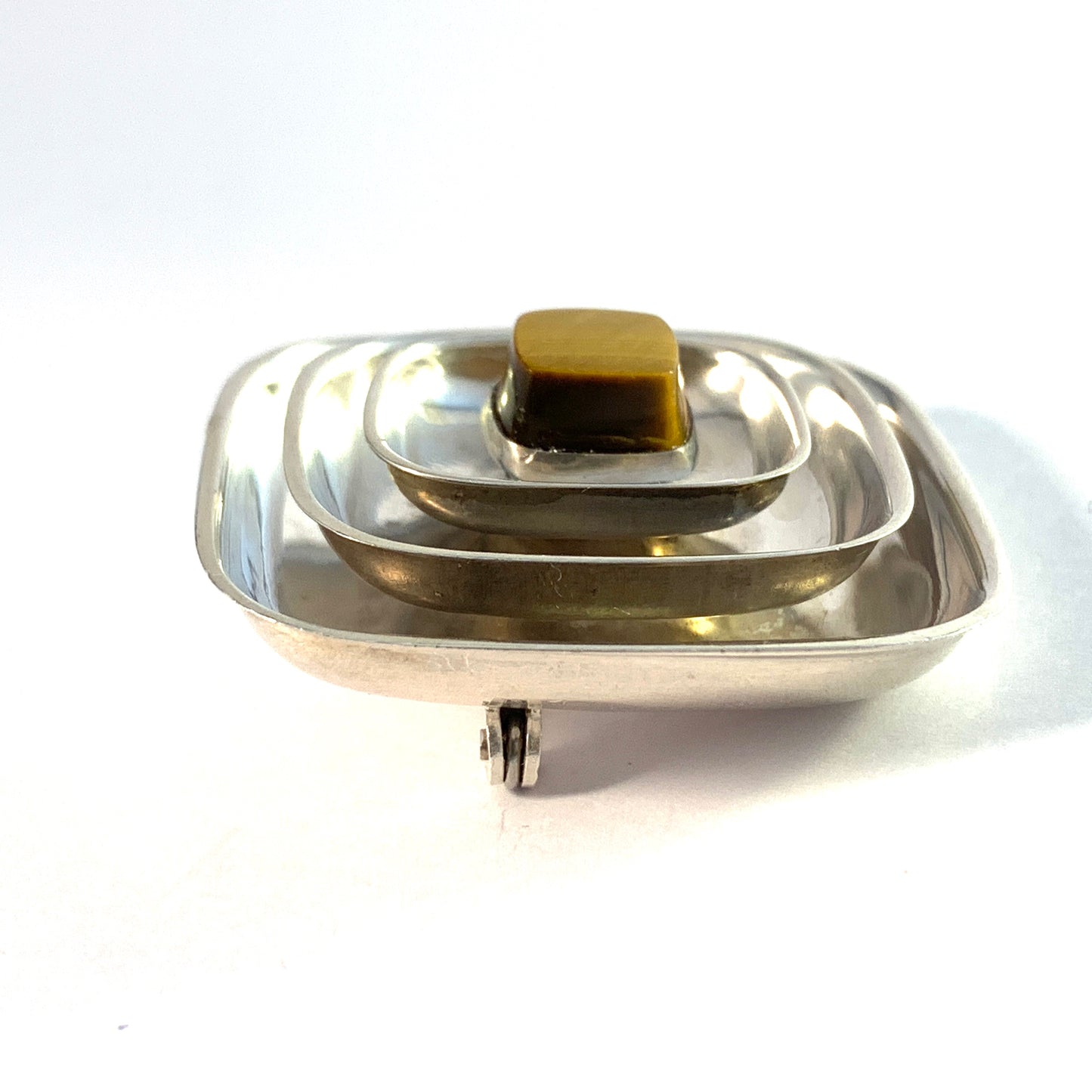 Holger Lindström, Finland 1963. Vintage Solid Silver Tiger Eye Brooch.