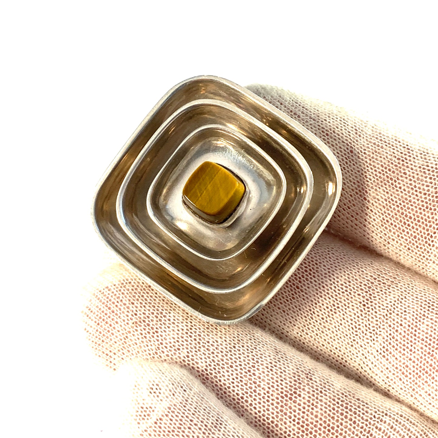 Holger Lindström, Finland 1963. Vintage Solid Silver Tiger Eye Brooch.