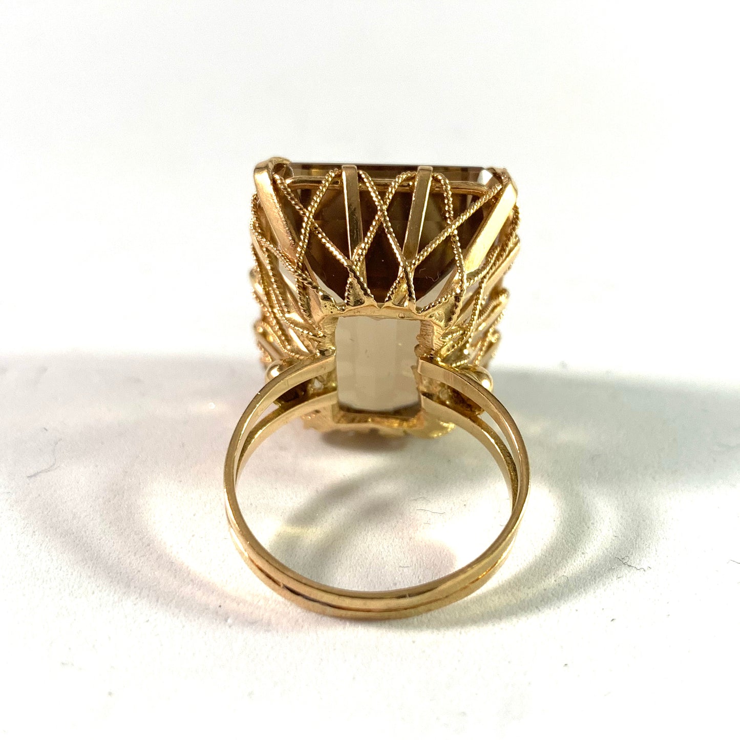 Massive Oversized Modernist 14k Gold Citrine Ring. Designer/Maker's Mark. 14.4gram