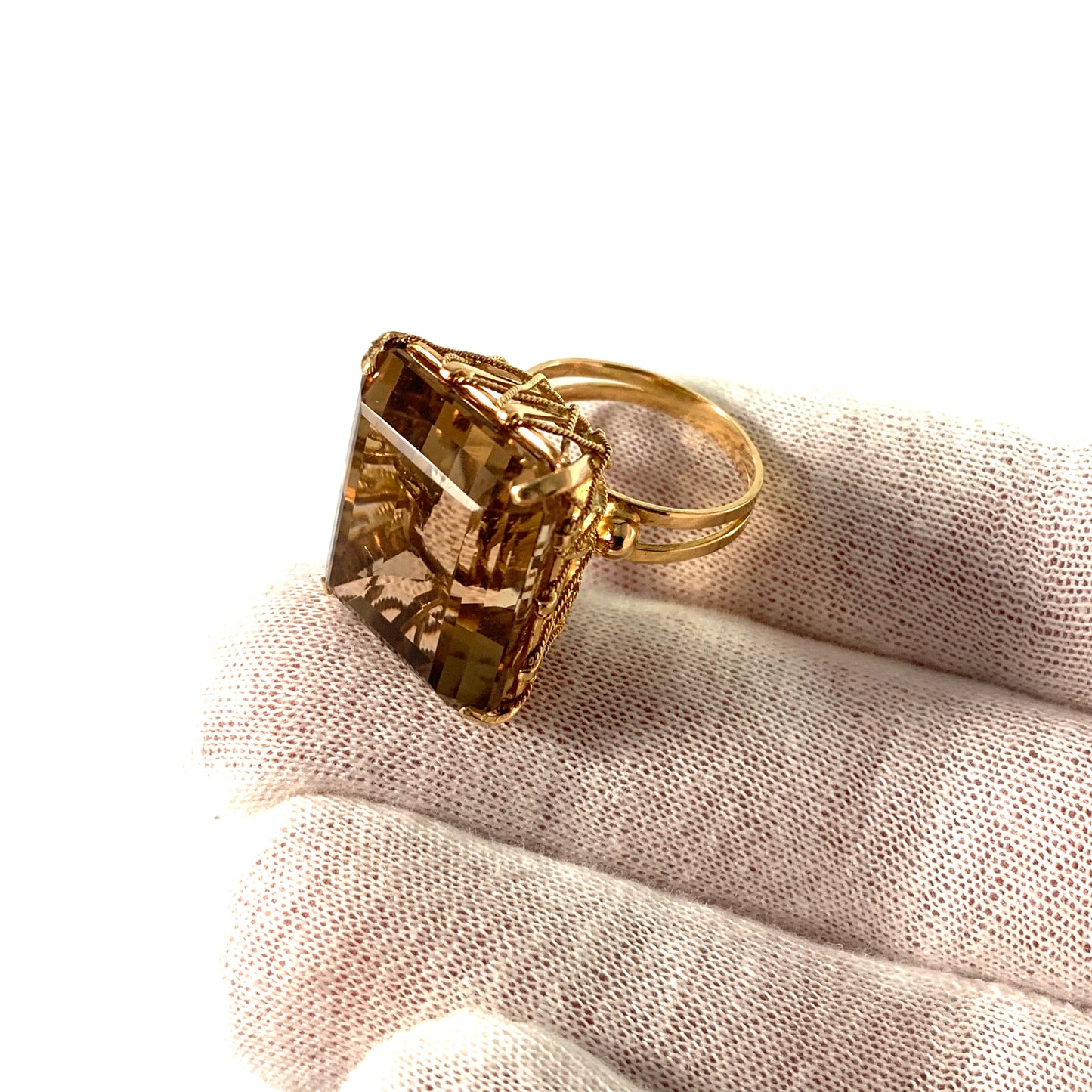Massive Oversized Modernist 14k Gold Citrine Ring. Designer/Maker's Mark. 14.4gram