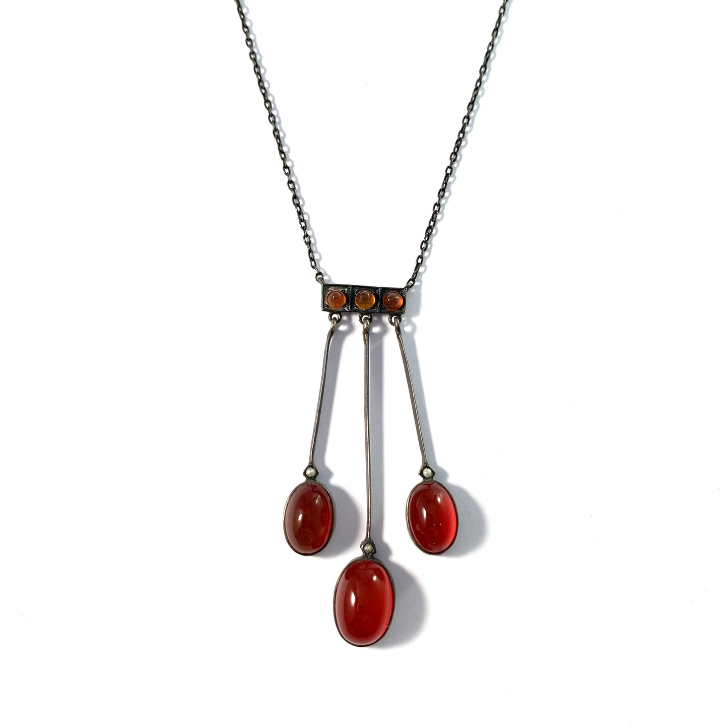 Antique Edwardian Silver Carnelian Negligee Necklace.