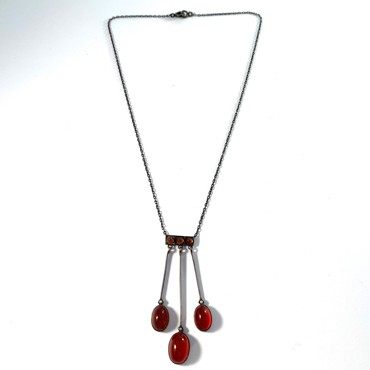 Antique Edwardian Silver Carnelian Negligee Necklace.