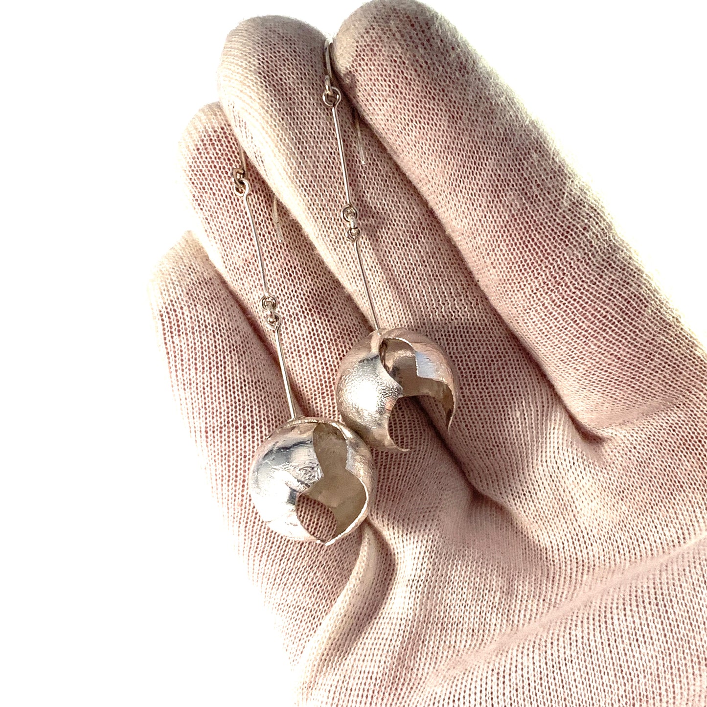 Vintage Large Sterling Silver Cultured Pearl Dangle Earrings. Probably Finland.