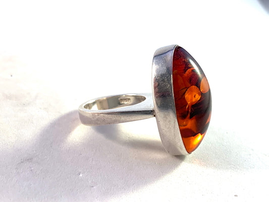 Einer Fehrn, Denmark 1960s Bold and Large Sterling Silver Amber Bold Ring.