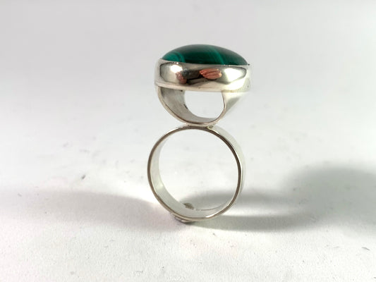 Sweden, Vintage Bold Sterling Silver Malachite Ring.