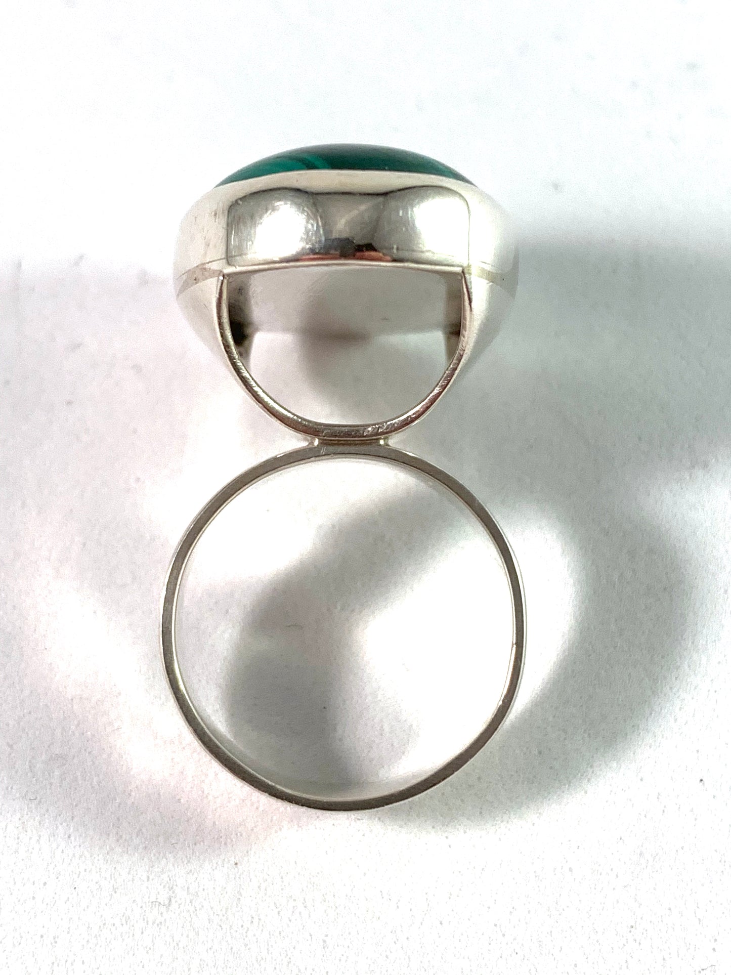 Sweden, Vintage Bold Sterling Silver Malachite Ring.