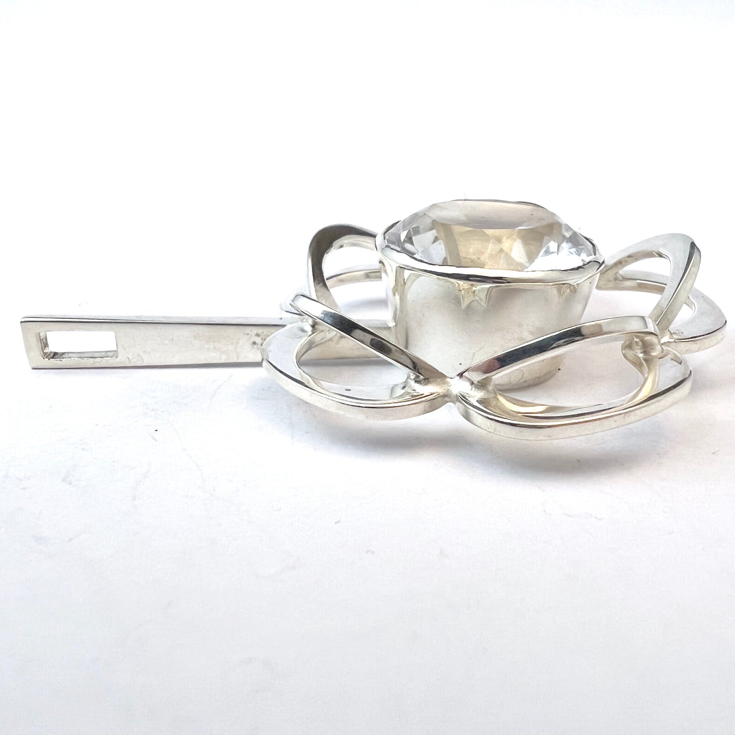 Theresia Hvorslev for Alton, Sweden 1970. Large Sterling Silver Rock Crystal Pendant. Signed.