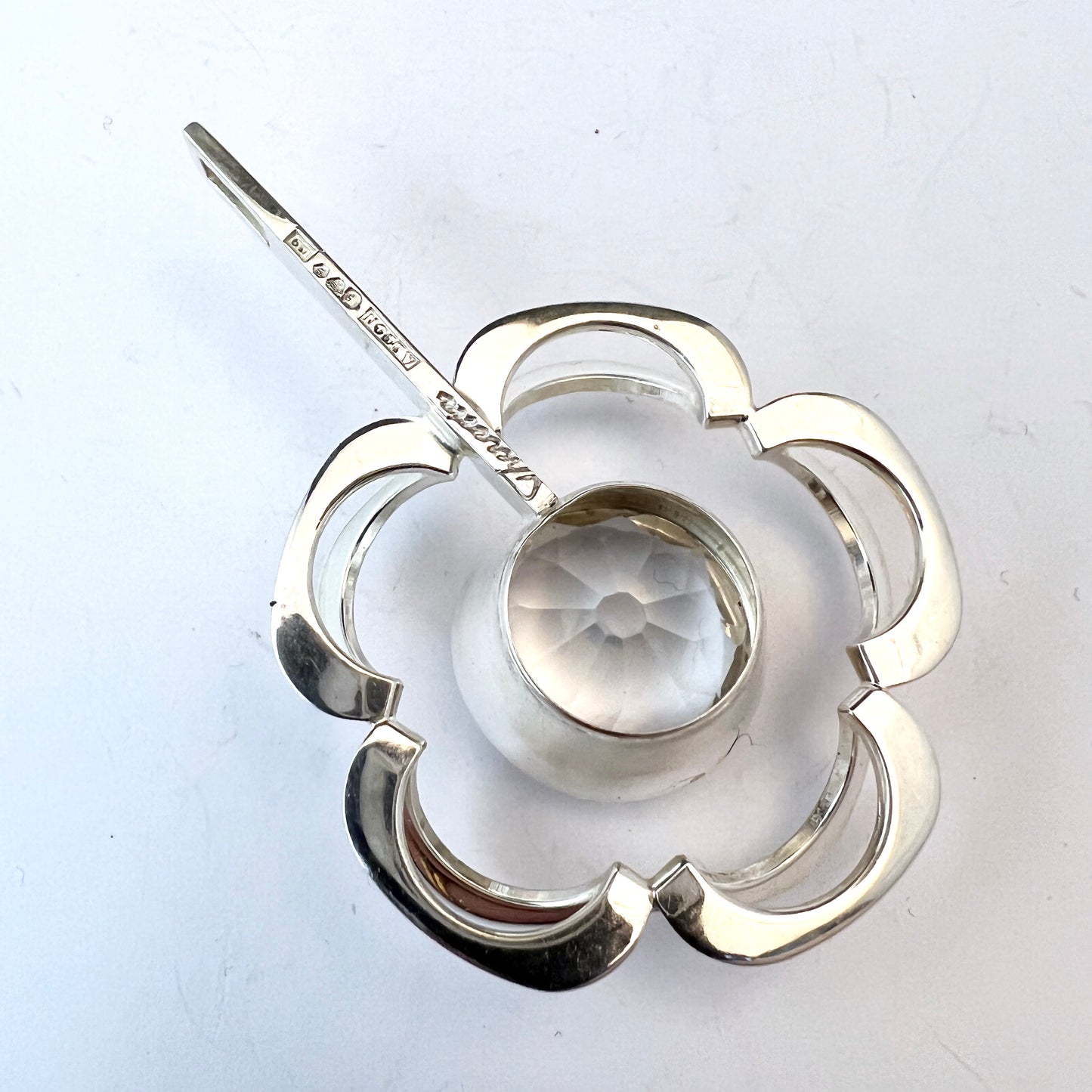 Theresia Hvorslev for Alton, Sweden 1970. Large Sterling Silver Rock Crystal Pendant. Signed.