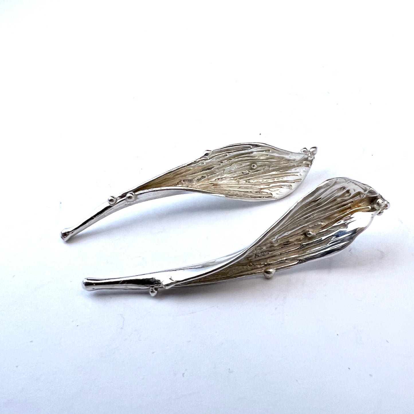 Etsuko Minowa, Stockholm c 1980s. Large Pair of Sterling Silver Earrings. Signed.