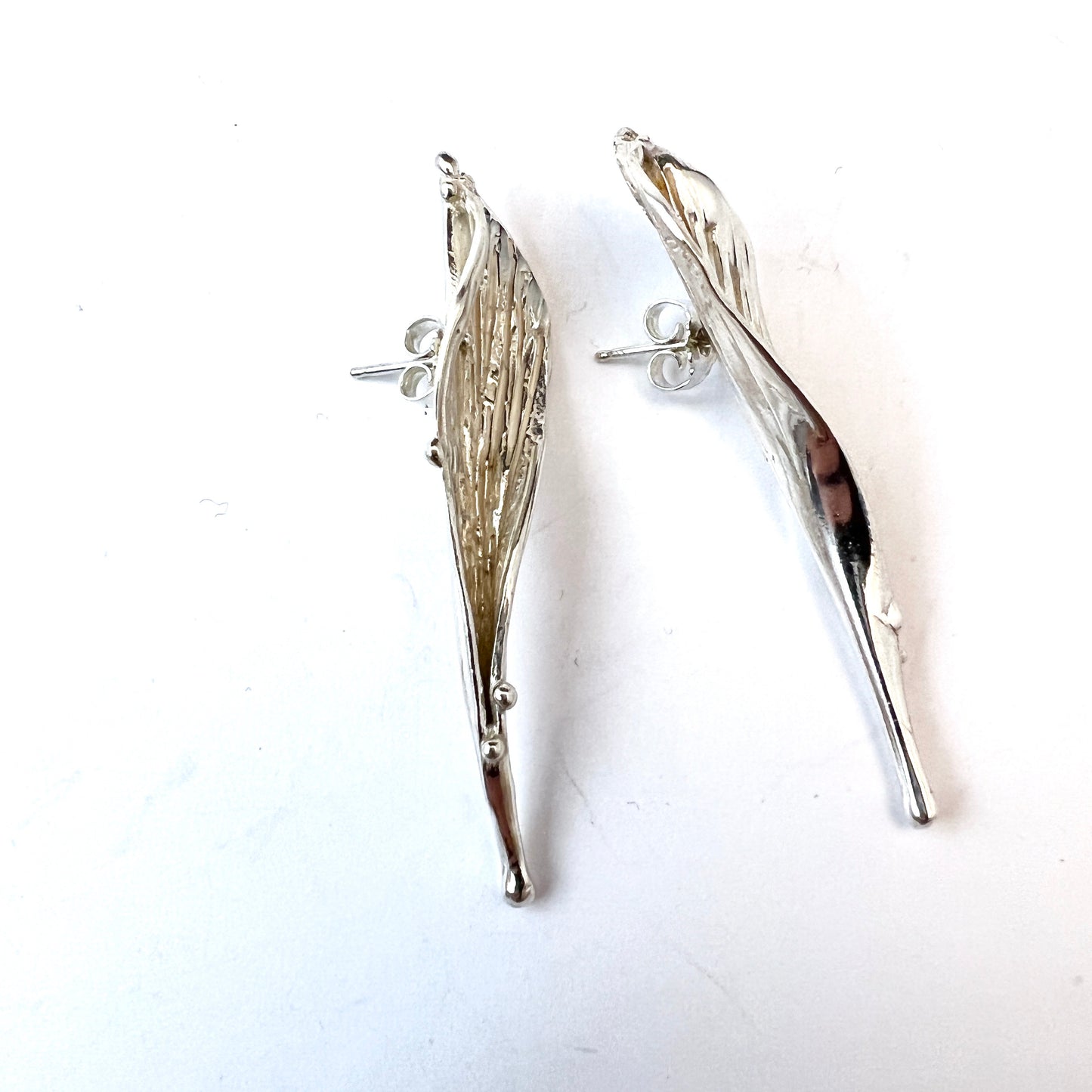 Etsuko Minowa, Stockholm c 1980s. Large Pair of Sterling Silver Earrings. Signed.