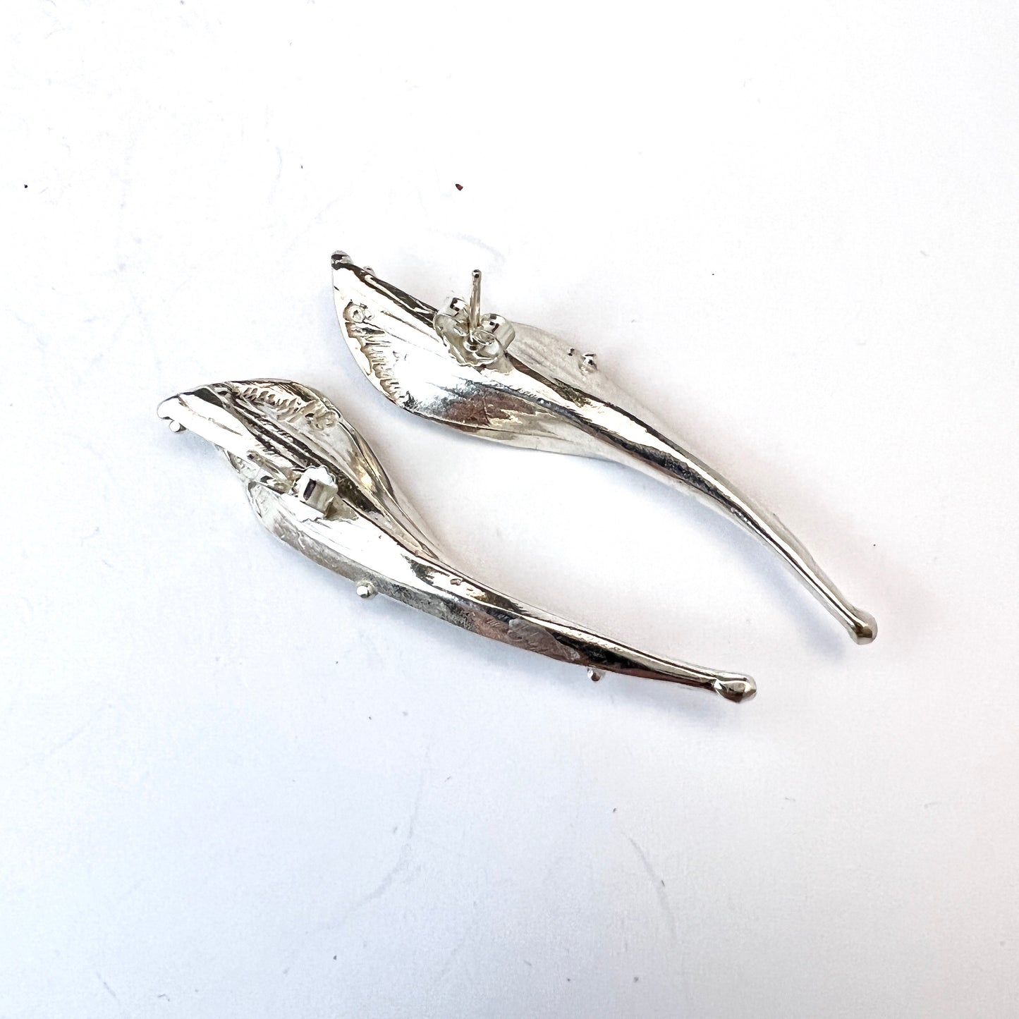 Etsuko Minowa, Stockholm c 1980s. Large Pair of Sterling Silver Earrings. Signed.