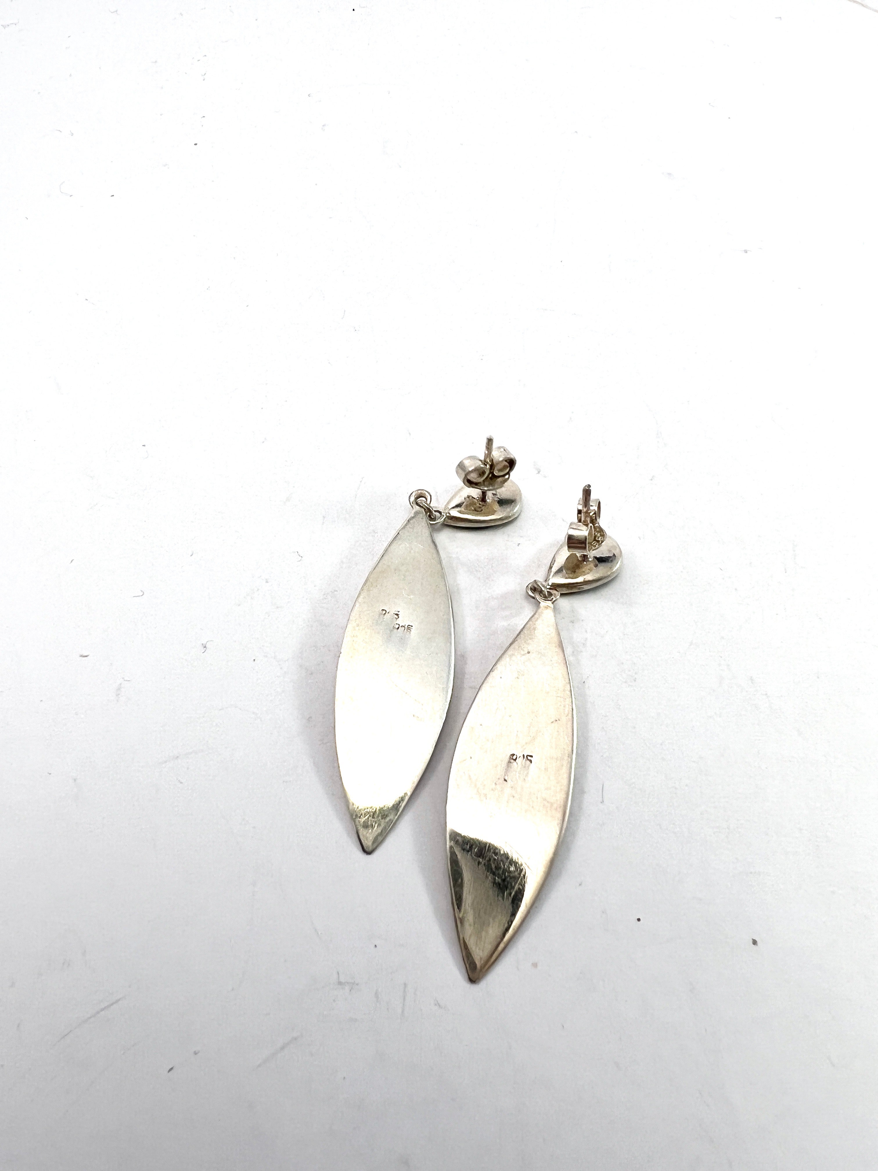 Vintage Sterling Silver Malachite Large Dangle Earrings.