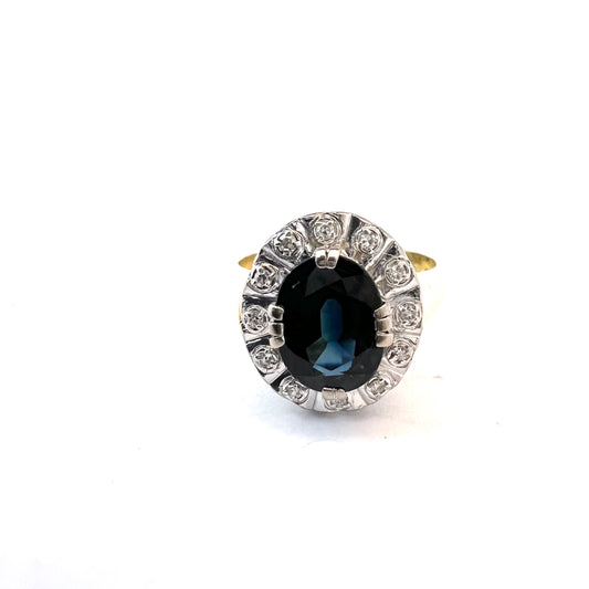MLF, Finland 1996. Vintage 18k Gold Diamond Sapphire Ring.
