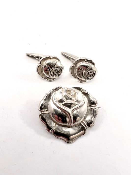 S.L Jacobsen & Co, Denmark 1910-20s Solid Silver Brooch and Cufflinks.