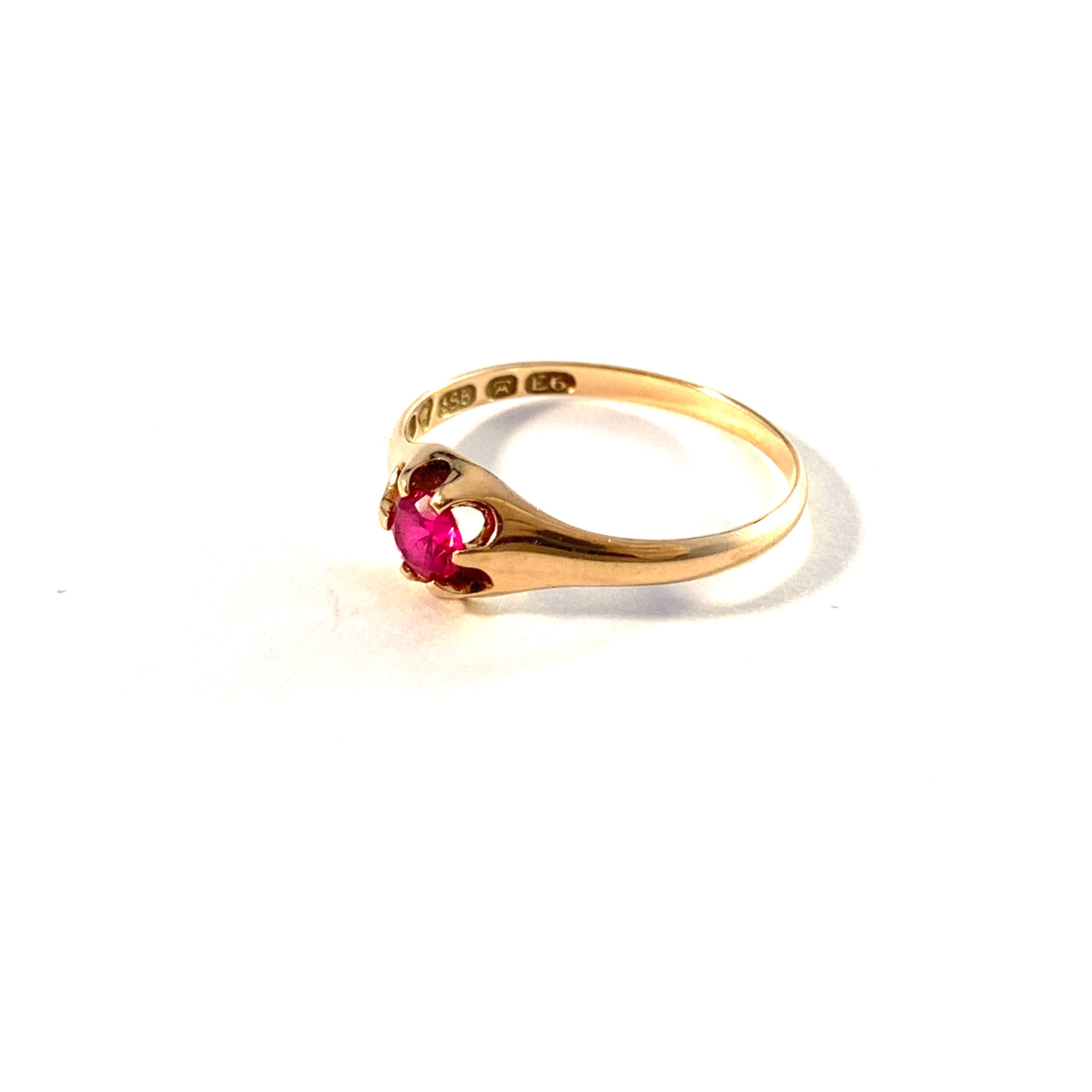 Osuusliike, Finland 1934. Vintage 14k Gold Synthetic Sapphire Ring.