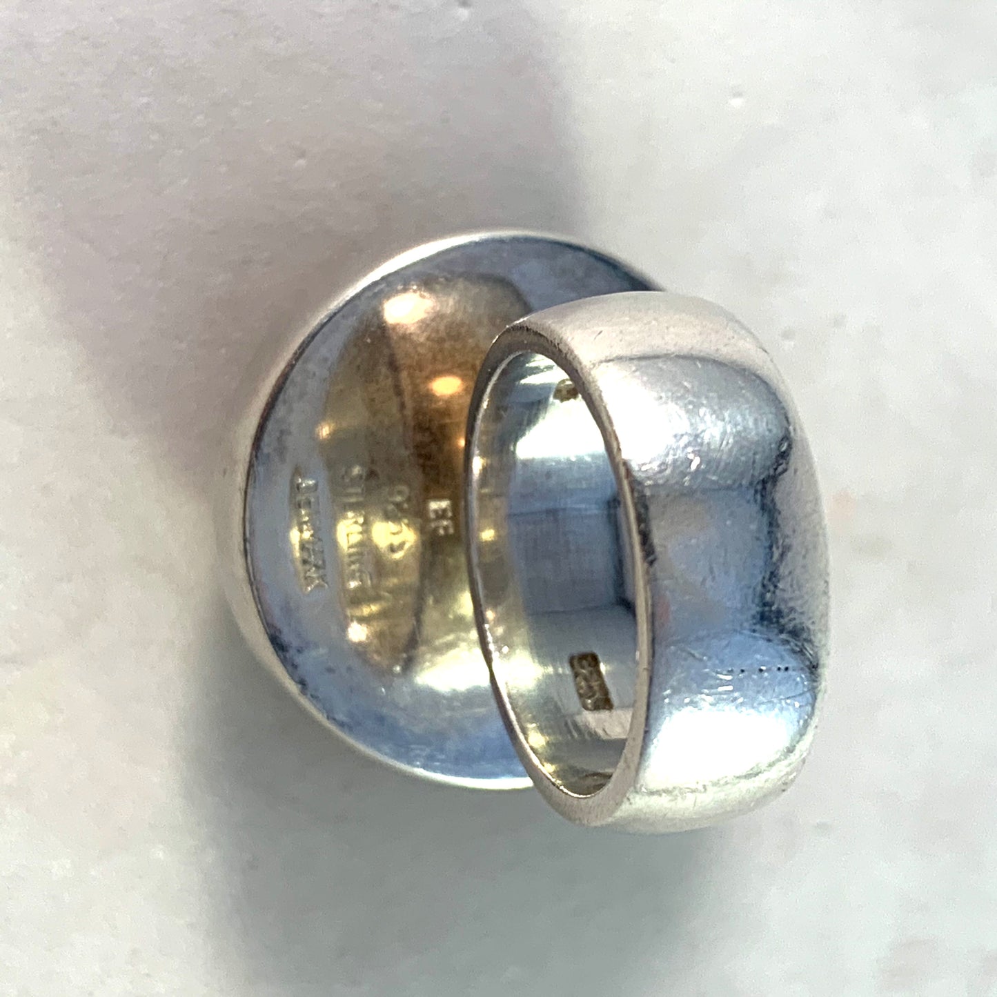 Einer Fehrn, Denmark 1960s Bold Sterling Silver Amber Ring.