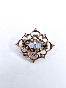 Antique late Victorian 10-12k Gold Opal Seed Pearl Brooch