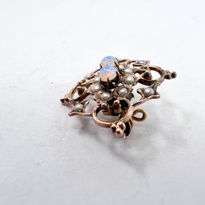 Antique late Victorian 10-12k Gold Opal Seed Pearl Brooch