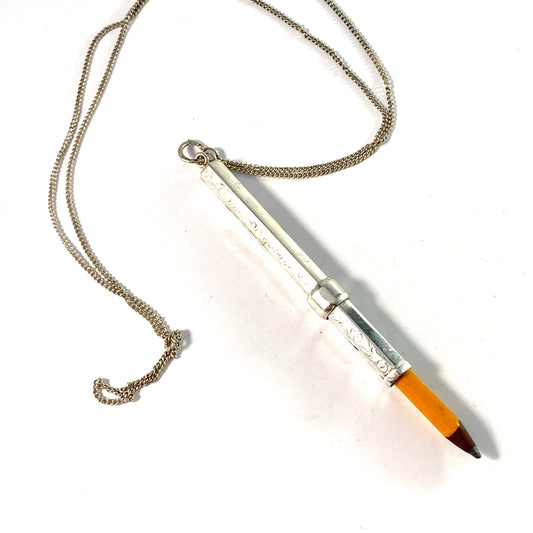 L.Gunnari, Finland 1934. Solid Silver Pencil Holder Pendant with Chain.