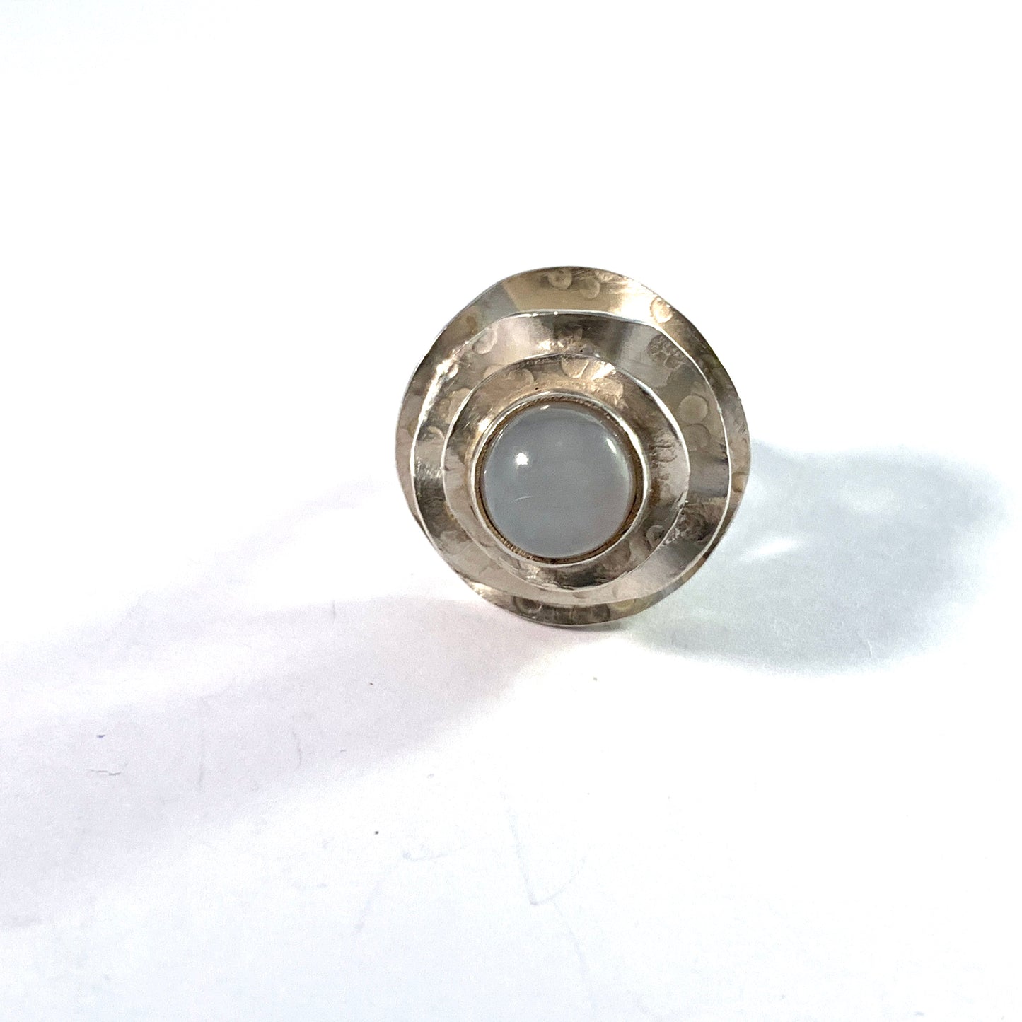 ORNO, Warsaw Poland 1960s Bold Solid Silver Moonstone Ring.