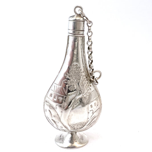 Austrian Empire 1840-50s. Antique Solid Silver Perfume or Holy Oil Bottle
