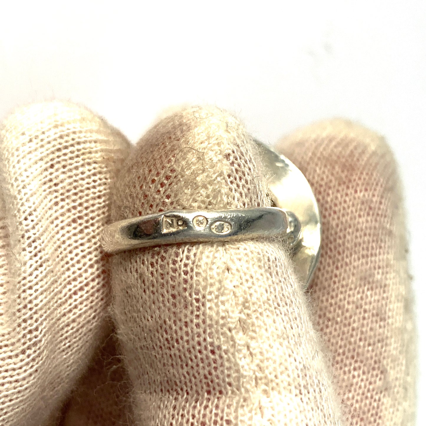 ORNO, Warsaw Poland 1960s Bold Solid Silver Moonstone Ring.