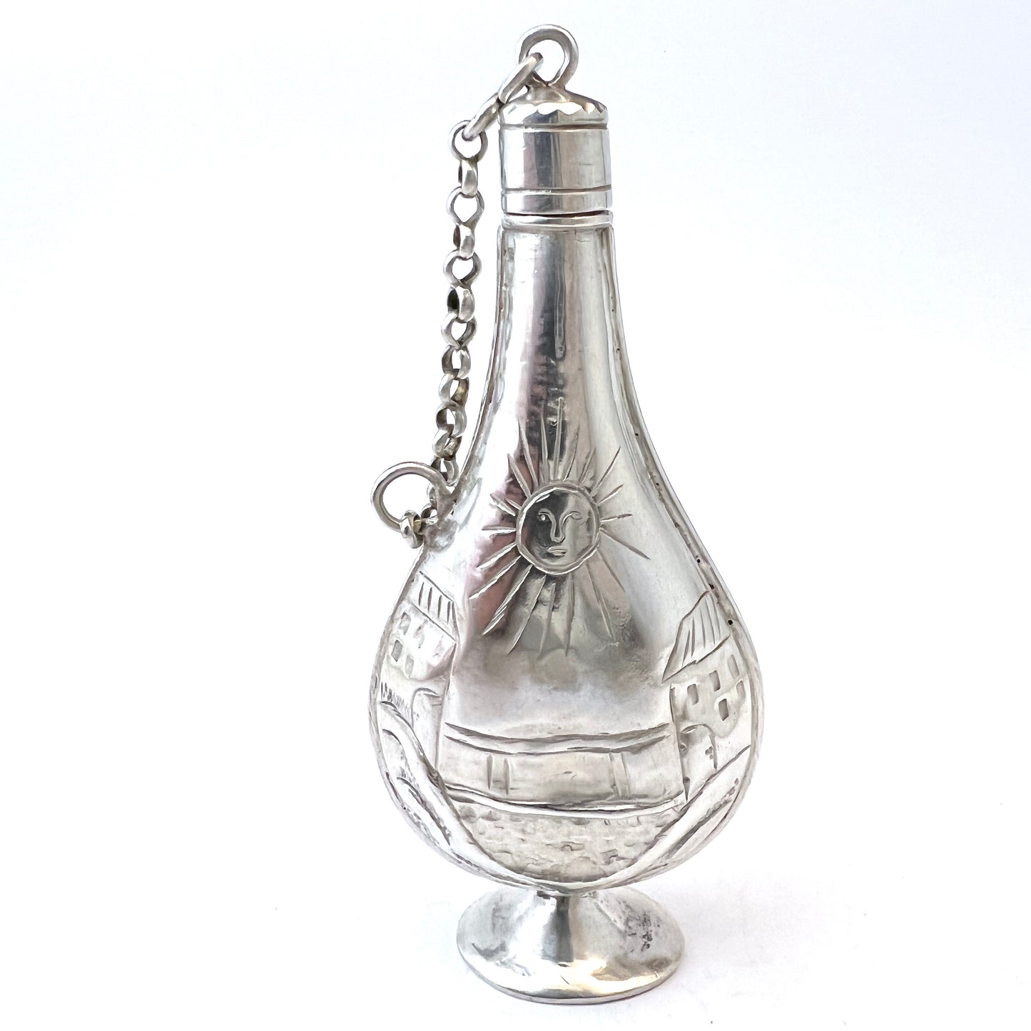 Austrian Empire 1840-50s. Antique Solid Silver Perfume or Holy Oil Bottle