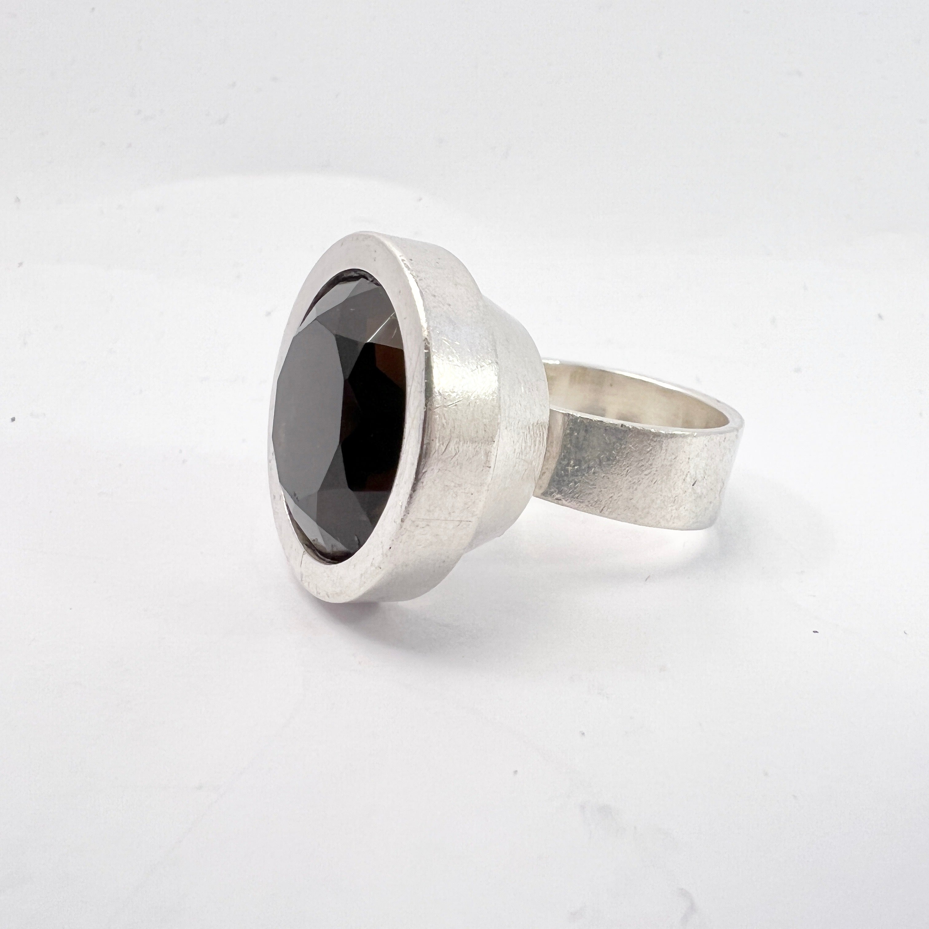 Elis Kauppi,  Kupittaan Kulta Finland 1960s. Vintage Sterling Silver Smoky Quartz Ring.