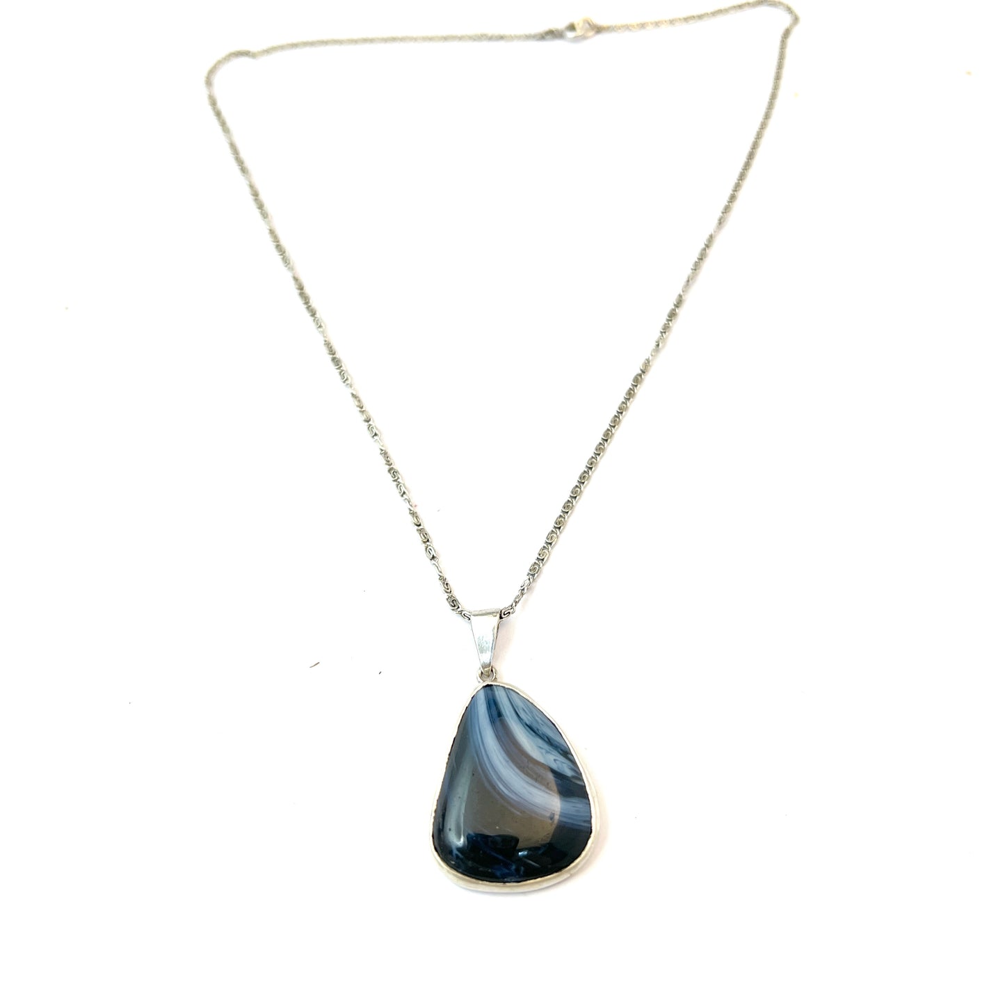 Märta Lindgren, Sweden 1955-66. Vintage Solid Silver Bergslagen-stone Pendant Necklace.