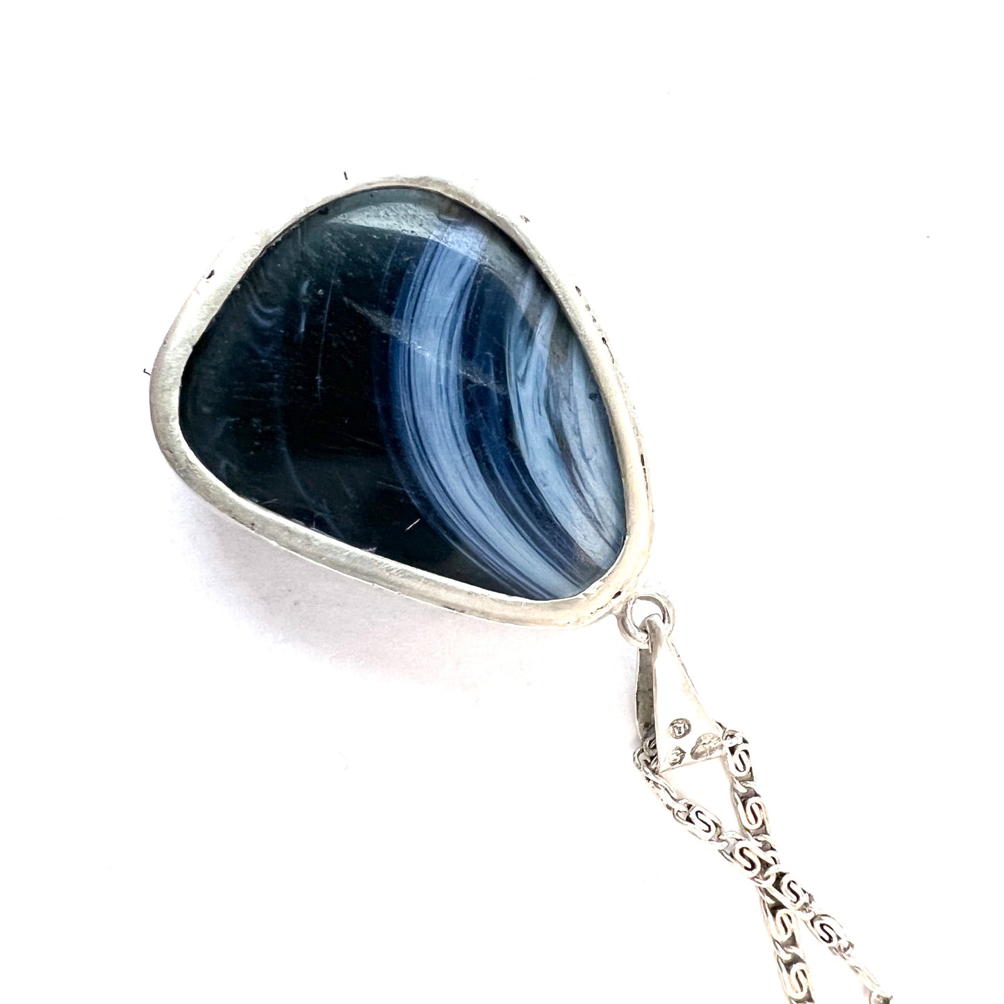 Märta Lindgren, Sweden 1955-66. Vintage Solid Silver Bergslagen-stone Pendant Necklace.