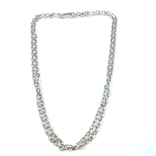 Sweden early 1900s. Vintage Solid Silver 40in / 102cm Long Chain Necklace.
