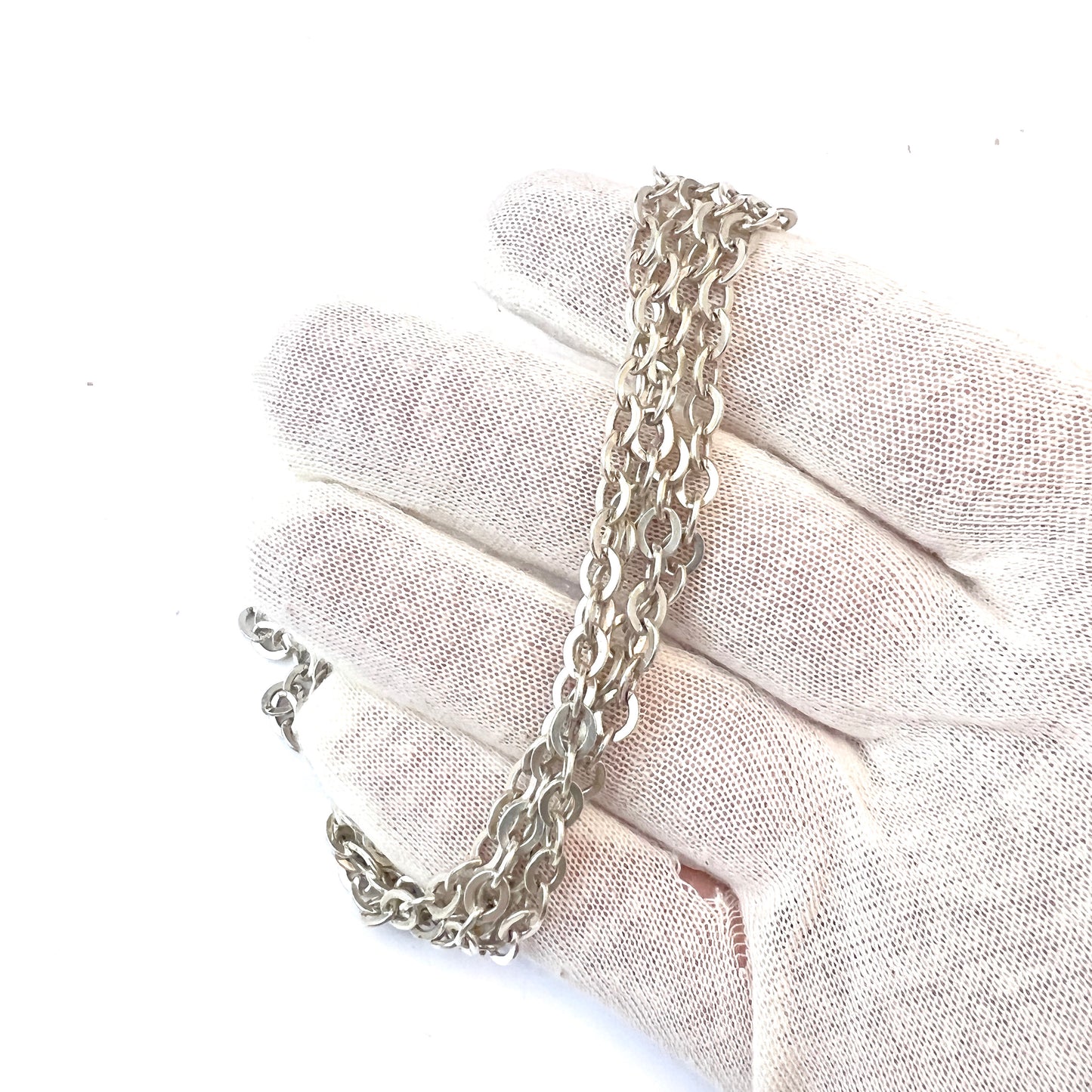 Sweden early 1900s. Vintage Solid Silver 40in / 102cm Long Chain Necklace.