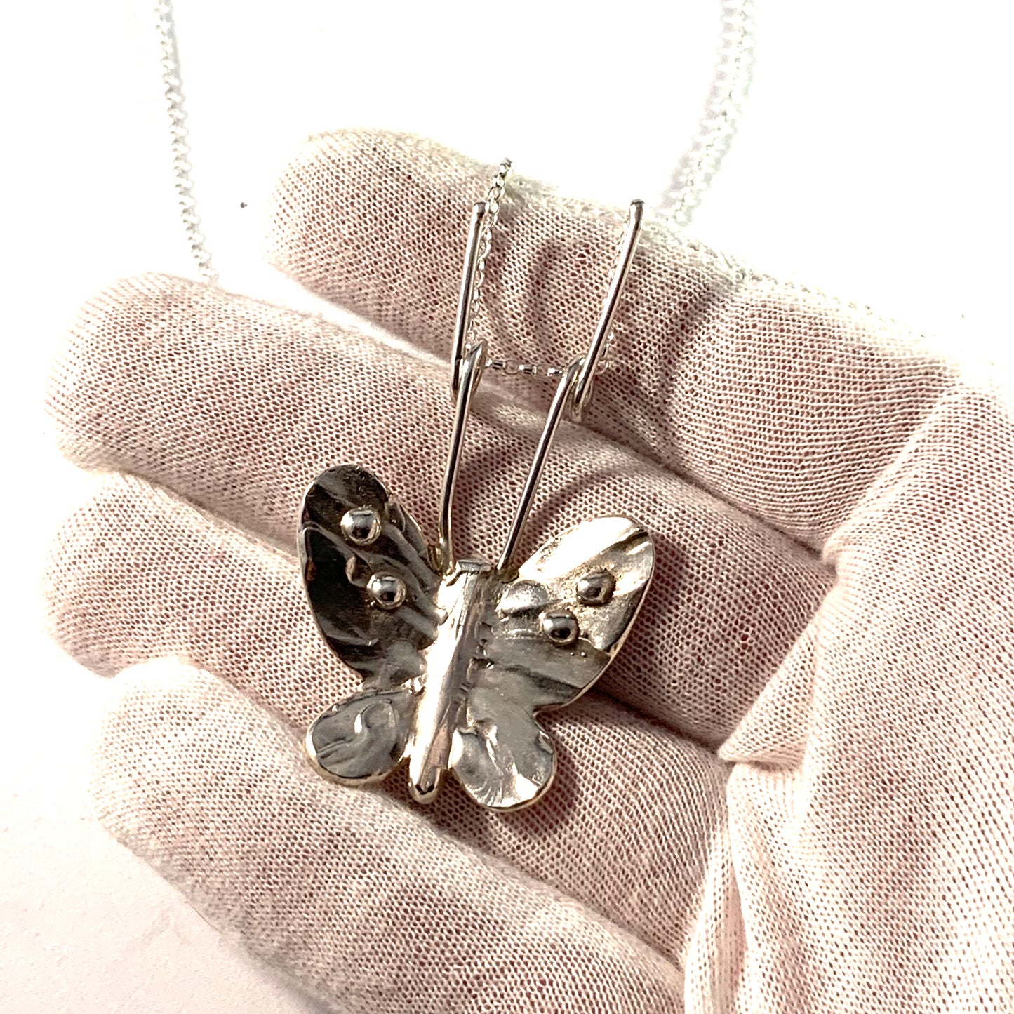 Sweden, Vintage Sterling Silver Large Butterfly Pendant Necklace.