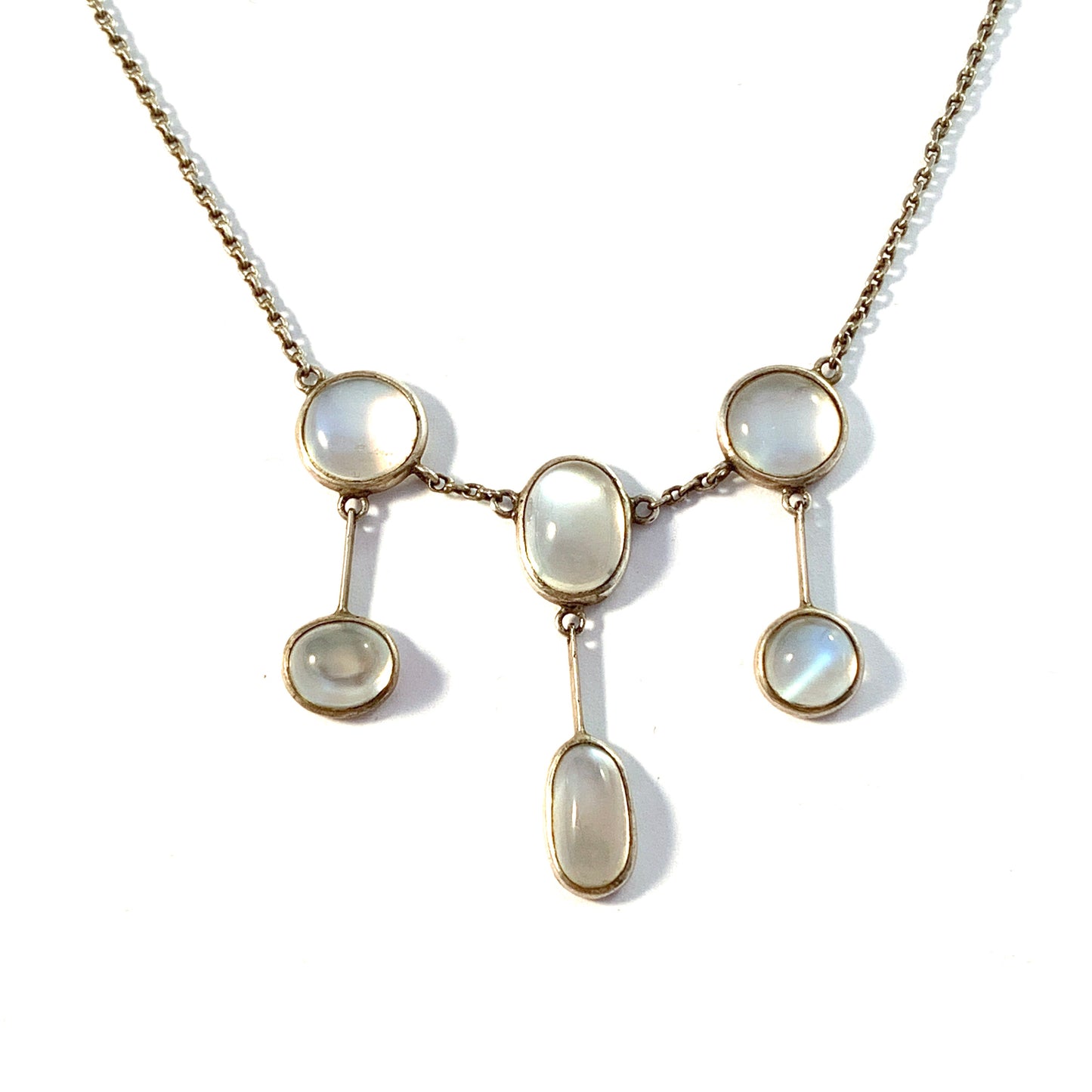 Antique c 1910-20s Moonstone 830 Silver Necklace. Probably Germany.