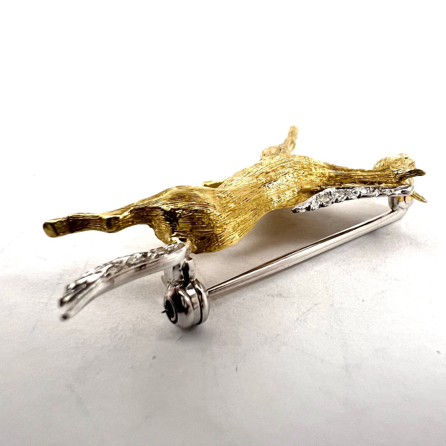 Vintage 18k Gold Diamond Horse Brooch.