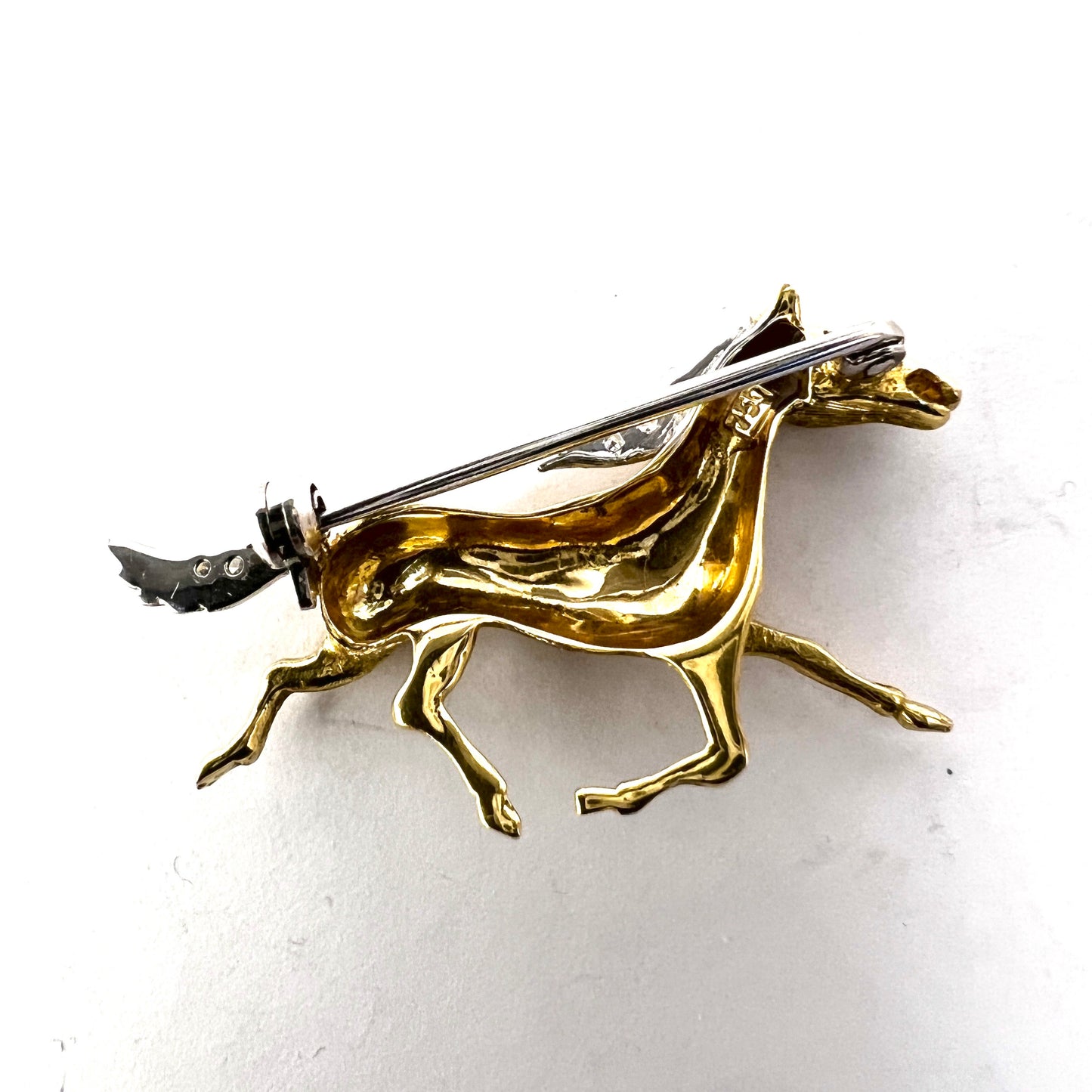 Vintage 18k Gold Diamond Horse Brooch.