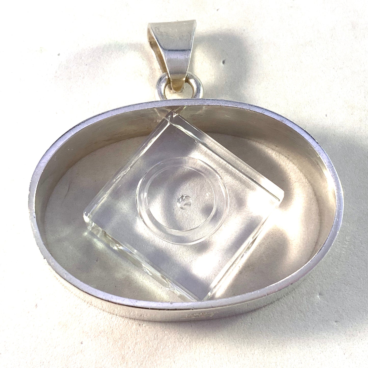 Åge Fausing, Denmark 1970s Modernist Sterling Silver Acrylic Large Pendant.