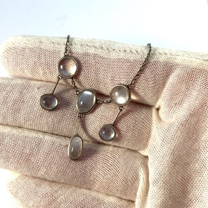 Antique c 1910-20s Moonstone 830 Silver Necklace. Probably Germany.