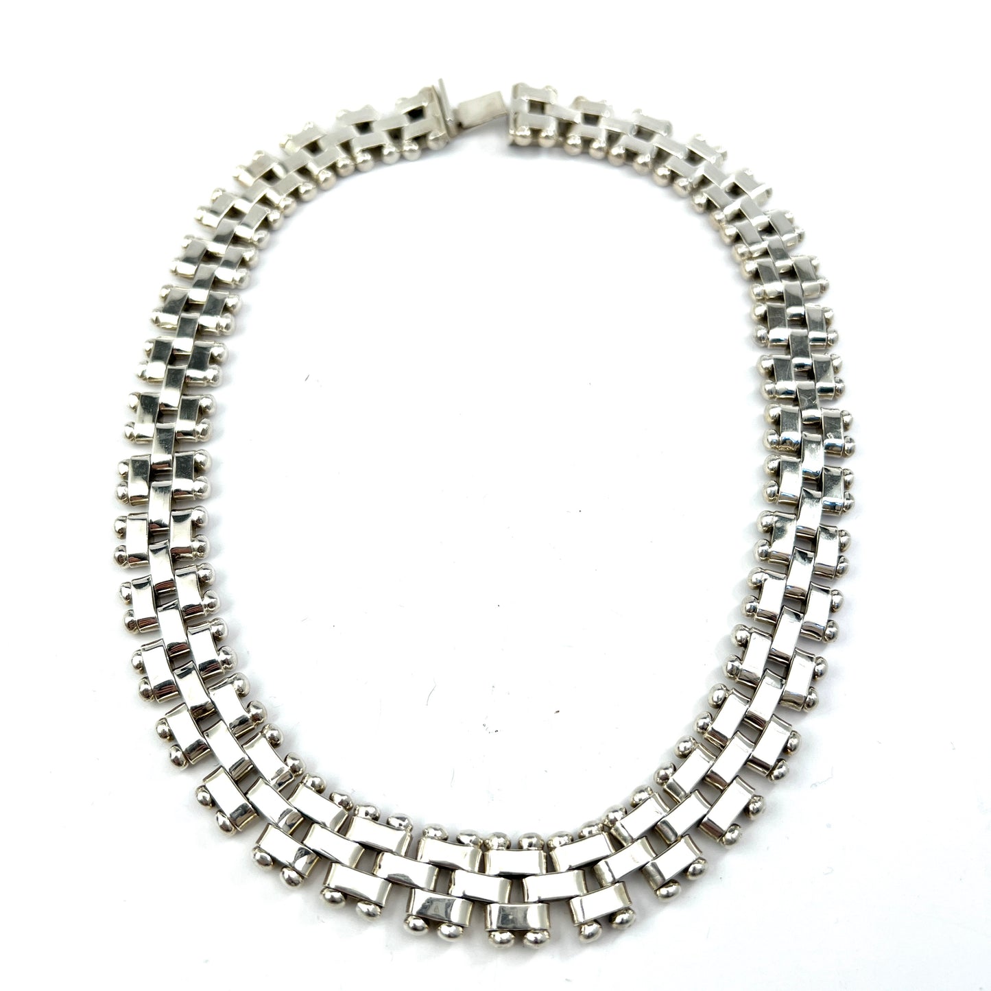 Vintage Chunky 4.1oz Sterling Silver Tank Track Necklace.