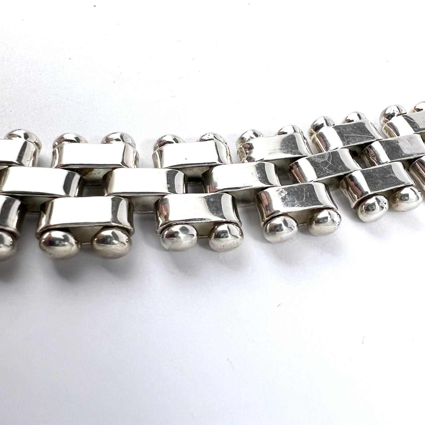 Vintage Chunky 4.1oz Sterling Silver Tank Track Necklace.