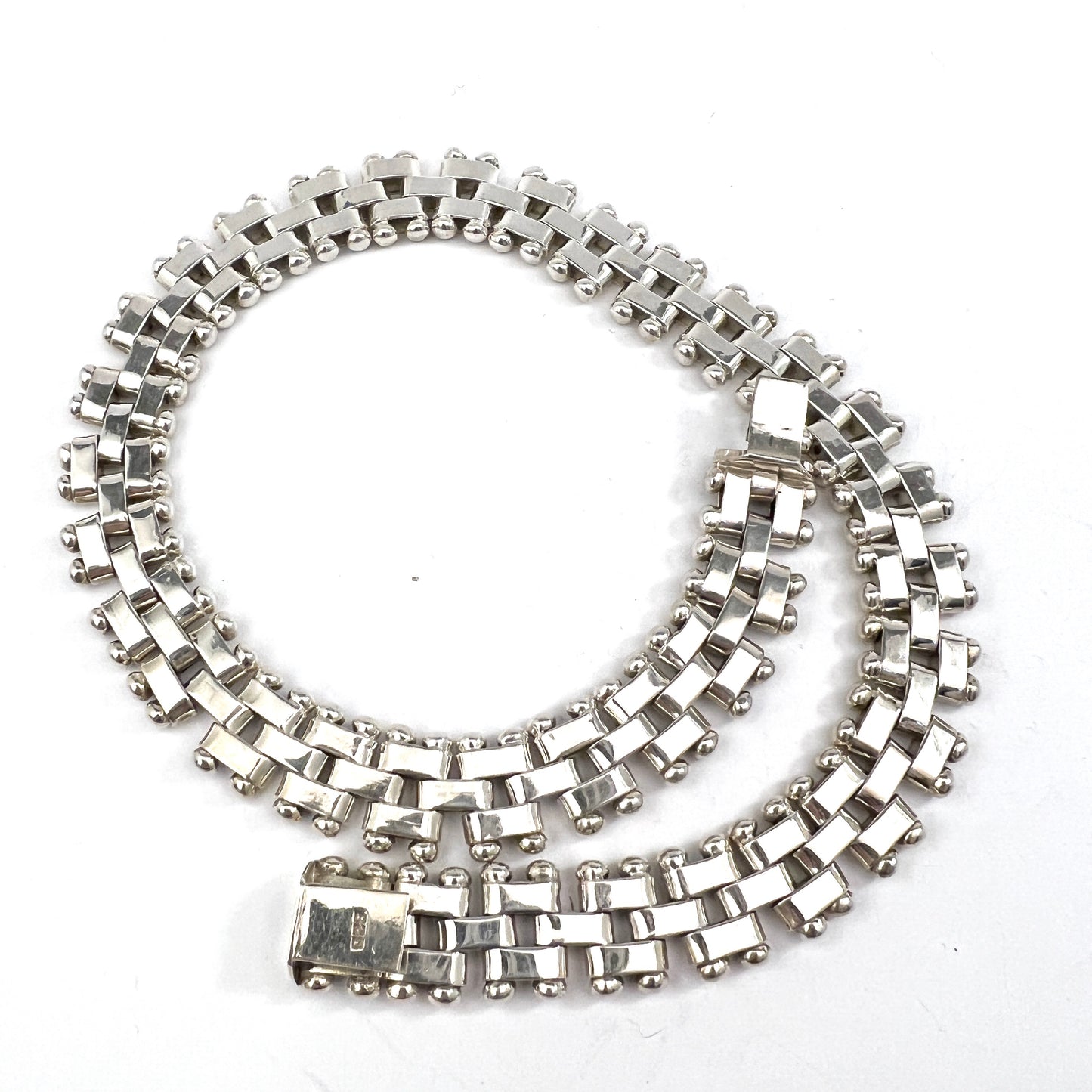 Vintage Chunky 4.1oz Sterling Silver Tank Track Necklace.