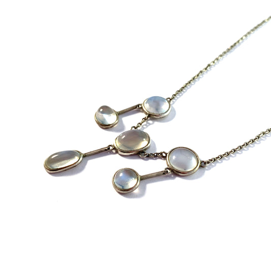 Antique c 1910-20s Moonstone 830 Silver Necklace. Probably Germany.