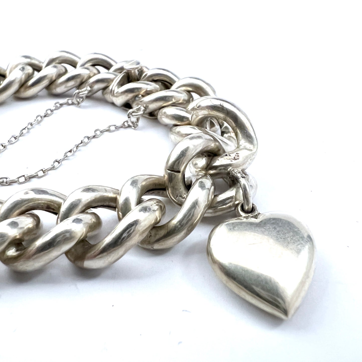 Sweden c 1940-50s. Sterling Silver Heart Charm Bracelet.